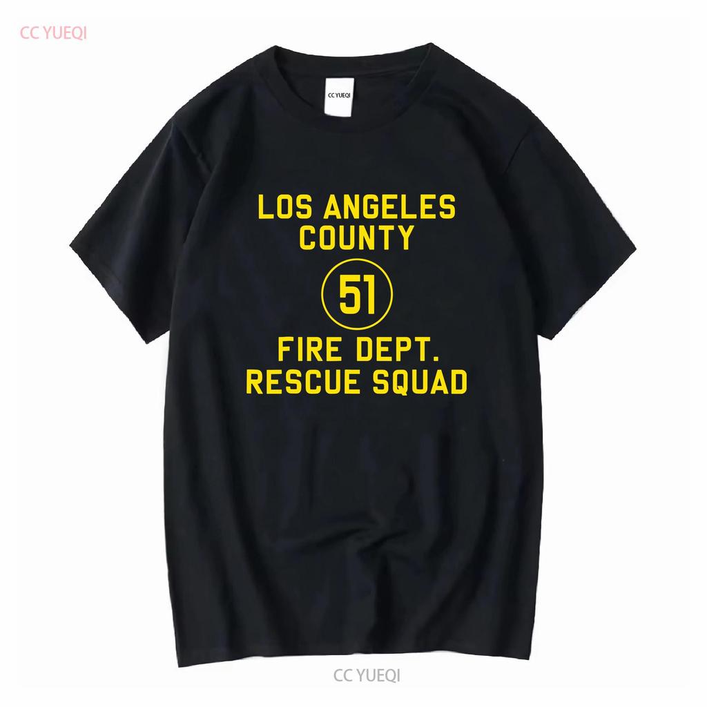 LA County 51 Fire Dept Resque Squad Logo Truck Side T Shirt vintage Washed Comfortable Stretched Casual Soft Unisex Slightly