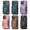 Luxury Retro PU Leather Phone Case With Magnetic Wallet Card Slot Ring Holder Phone Cover for iPhone 15 14 13 Pro Max