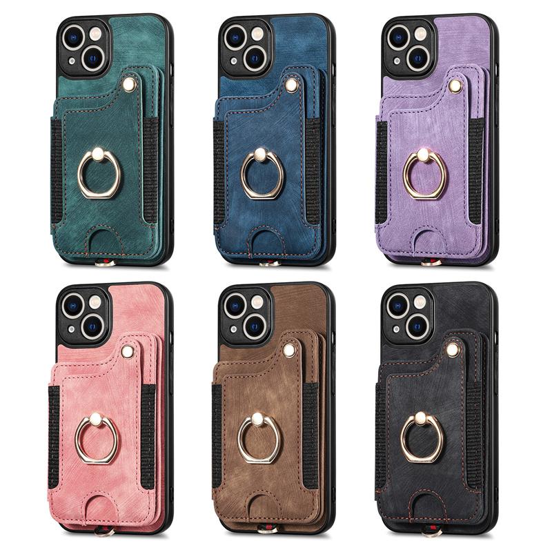 Luxury Retro PU Leather Phone Case With Magnetic Wallet Card Slot Ring Holder Phone Cover for iPhone 15 14 13 Pro Max