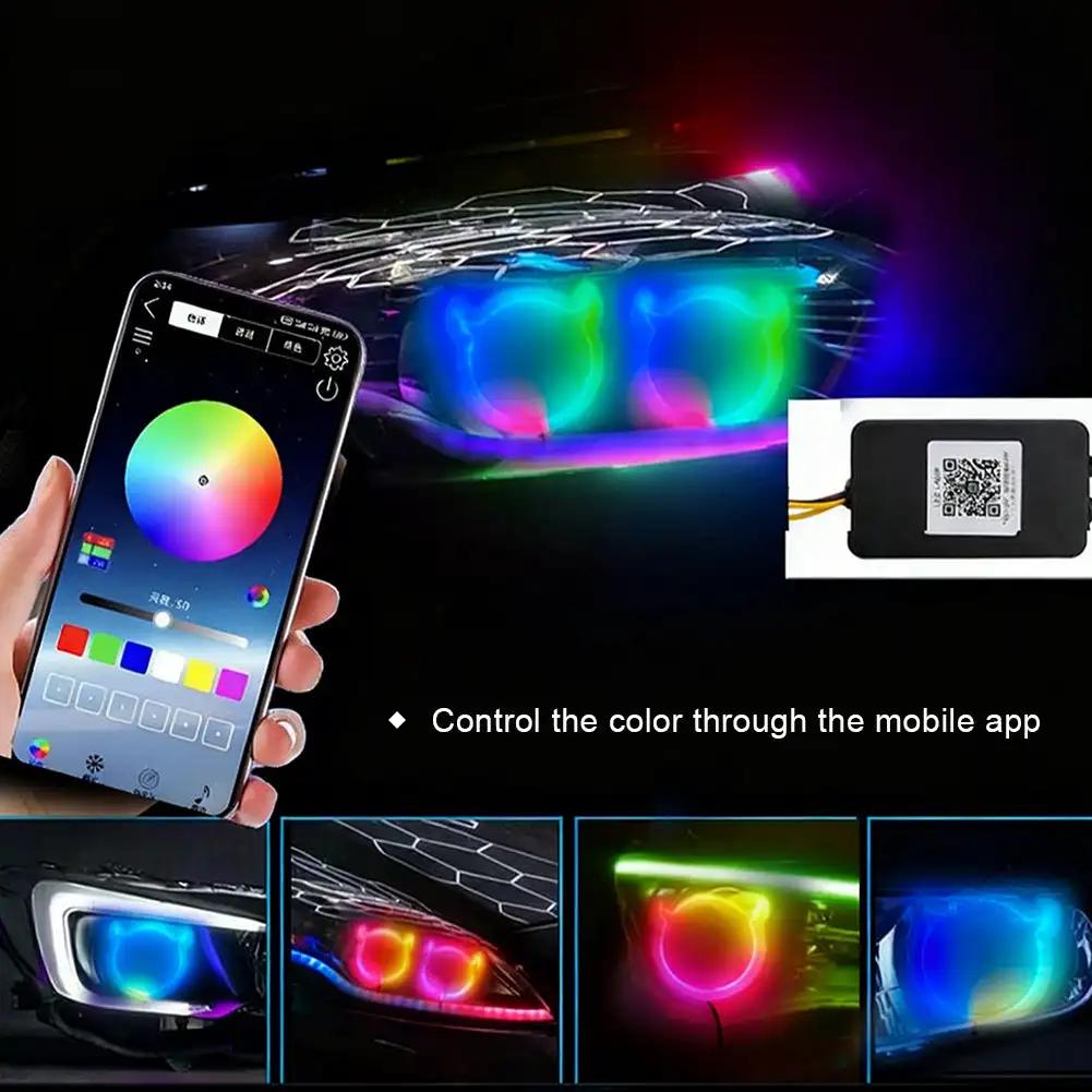 Universal Car Demon Heart Shaped LED Angel Eye Ring RGB Color Changing APP Control DRL Daytime Running Light Headlight