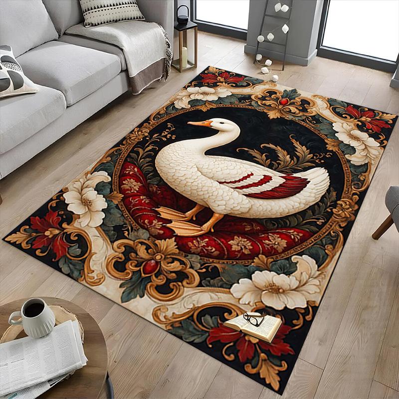 1PC Swan Floral Non-Slip Floor Carpet Compatible for Office&Living Room&Bedroom&Dining Room - Flat - Weave Machine-S0377