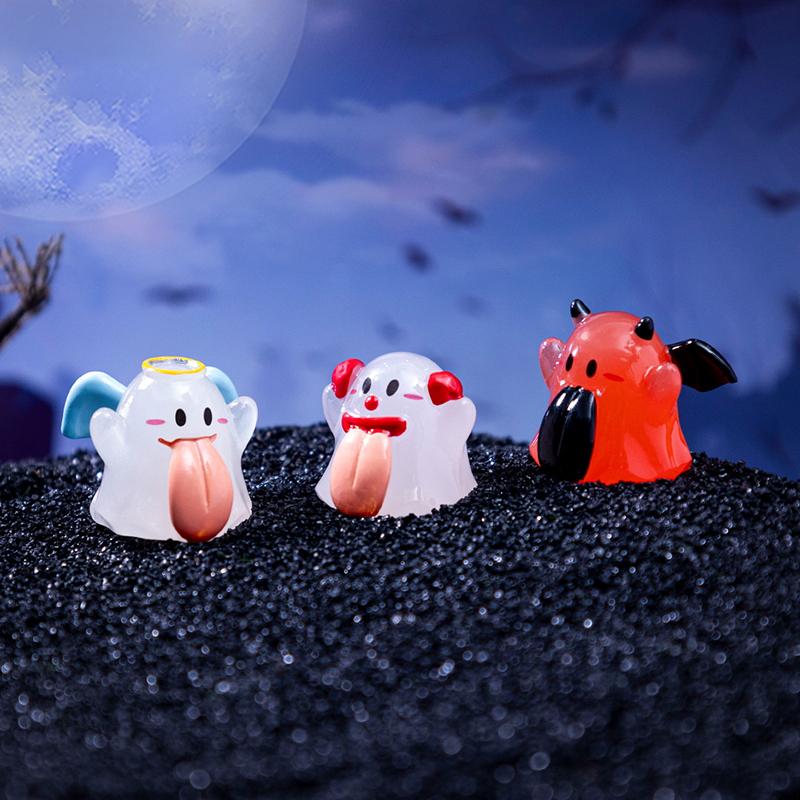New Halloween Luminous Big Tongue Ghost Doll Diy Decoration Hanging Accessories Micro Landscape Small Ornaments