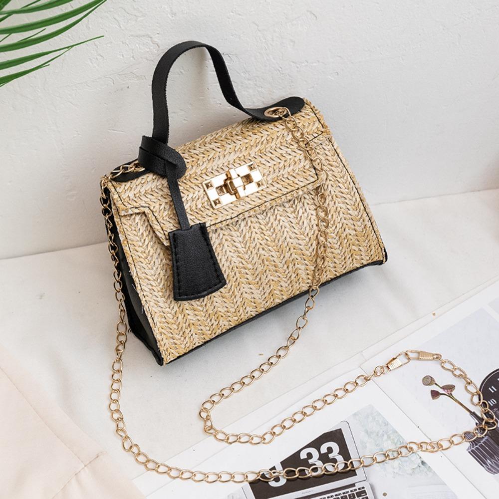 Stroh Umhängetasche Stofftasche handgefertigt Stofftaschen quadratische Form Reise Strandtasche trendige Mode