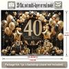 2D 40th Birthday Backdrop Black Gold Glitter - 40 Years Old Party Photography Background