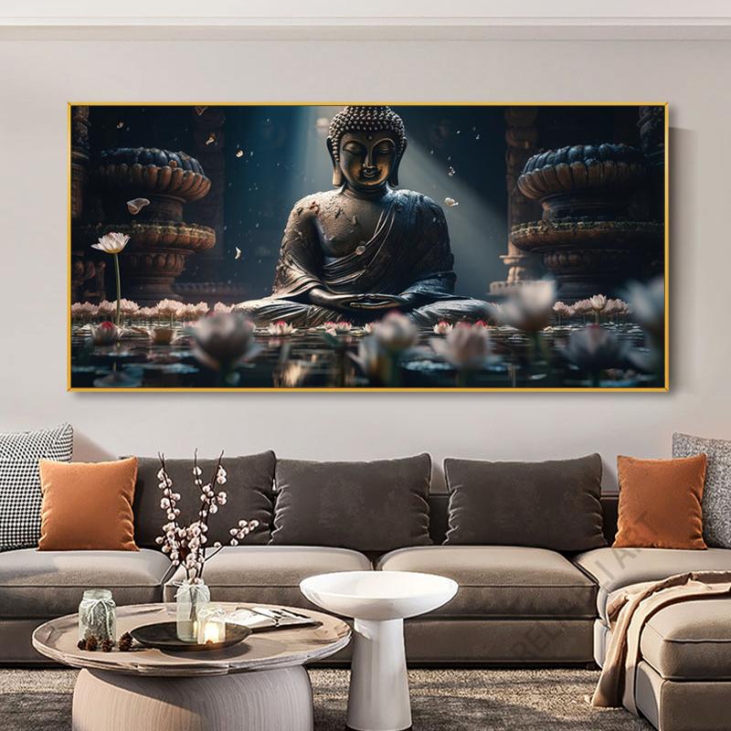

Абстрактная статуя Будды и цветок лотоса, холст, картина, настенное искусство, религия, буддизм, HD-изображения для гостиной, настенный декор Quadro 20x40cm NO Frame