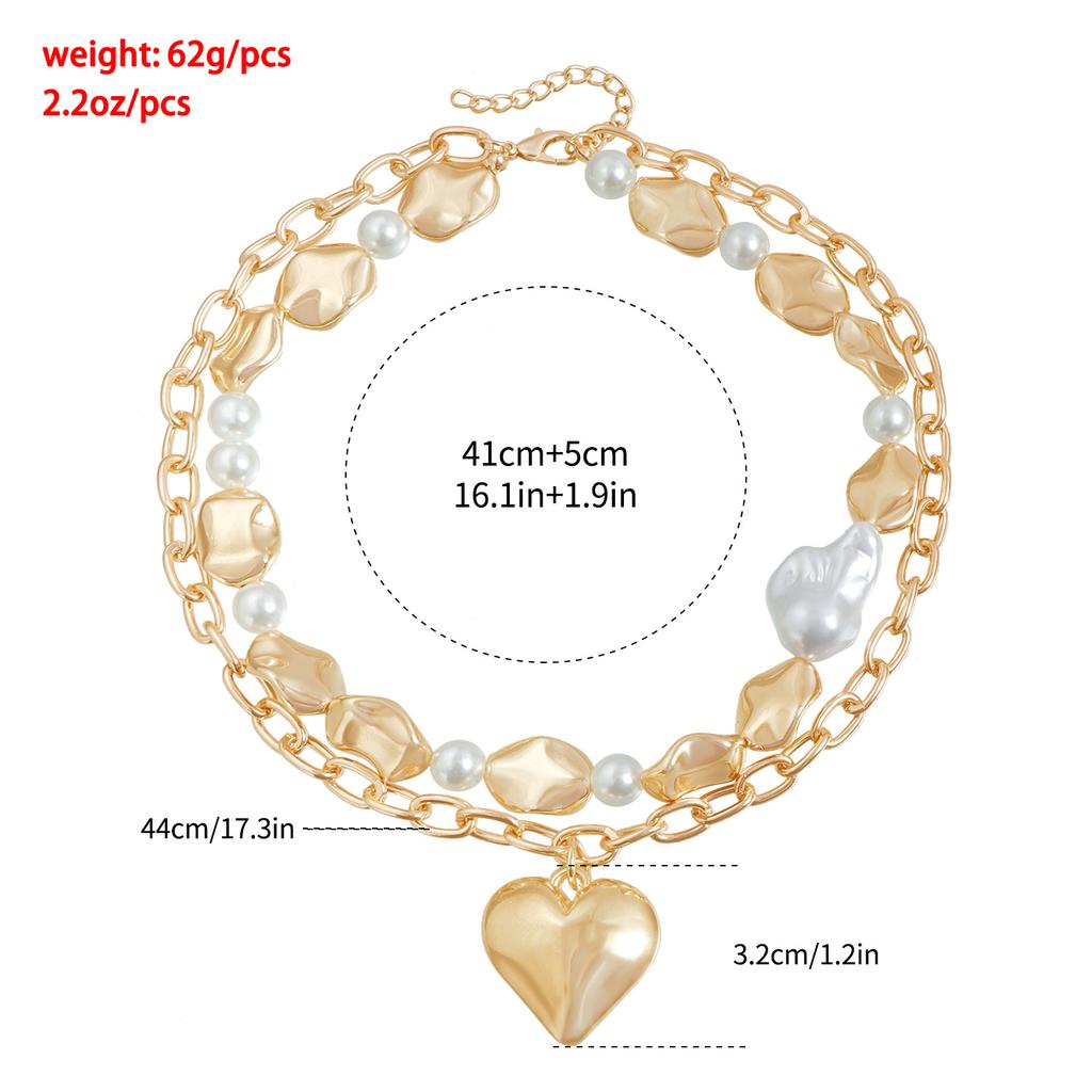 Women Imitation Pearl Heart Collarbone Chain Necklace Gold Plated Colar Choker