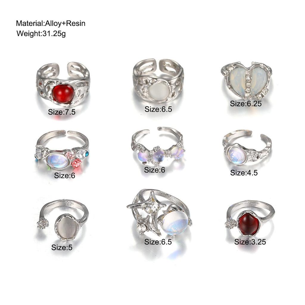 iF ME 9-piece Retro Design with A Cold, High-end Feel, Niche Personality, Cat's Eye Stone Flower Bud Split Women's Ring