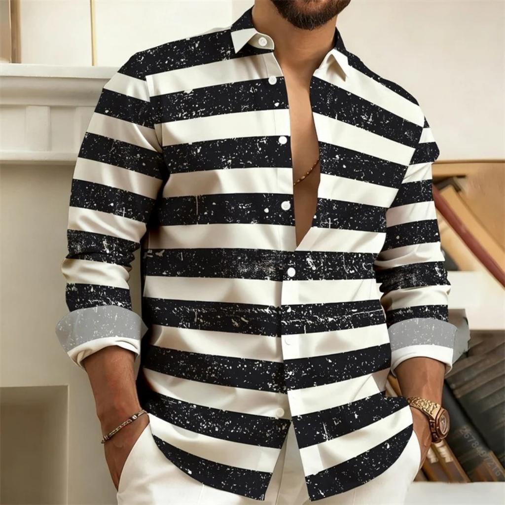 Men's Chic Striped Long-sleeve Shirt, Versatile for Casual Daily Wear.