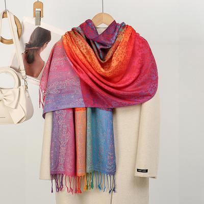 Boho Ethno Elegant Damen Jacquard Kaschmir Schals Winter Dicke Wärme Pashmina Schal Wickeltücher Kältefest Decke Schal Poncho