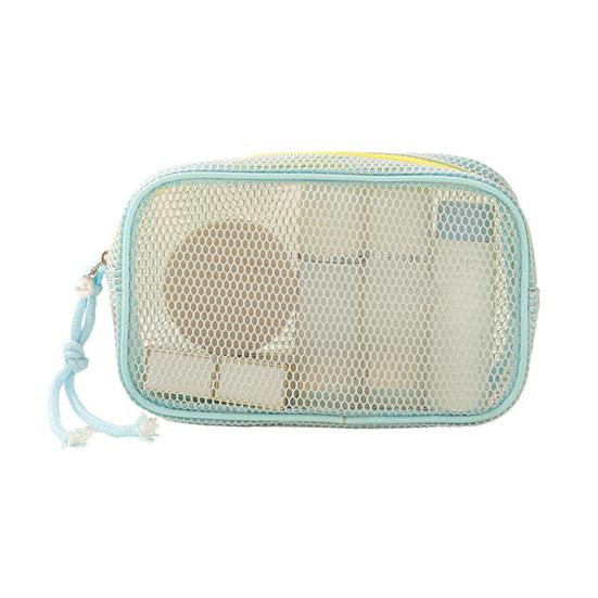

Mesh Cosmetic Bag Portable Travel Makeup Organizer Breathable Zippered Toiletry Pouch with Lanyard for Home Office Gym синий