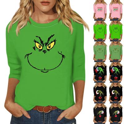 Women's Fashion Casual Round Neck 3/4 Sleeve Loose Printed T-Shirt Ladies Top