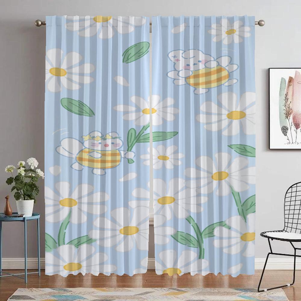 Cute Curtains for Living Room Curtain Halloween Decoration Anti-mosquito Curtains 2 Pieces Tulle for Bedroom Partition Shades