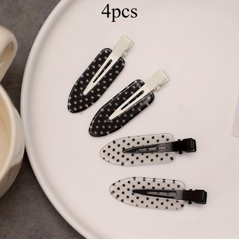 

4pcs Black And White Polka Dot Seamless Hair Clip, Female Forehead Side Bangs Clip, Broken Hair Sorting Clip, Hair Accessories 4pcs