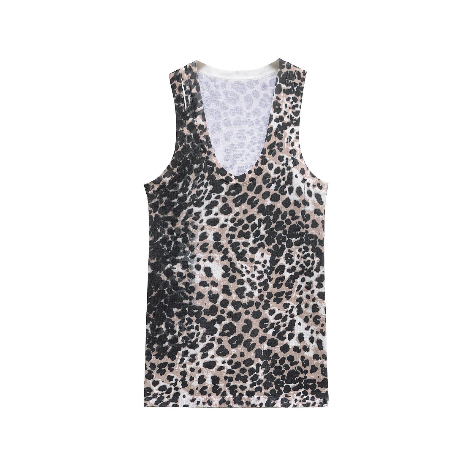 

Весна 2025 Женский Модный Вязаный Топ в Европейском и Американском Стиле - Простой, Универсальный, Базовый Large цветной печати леопарда