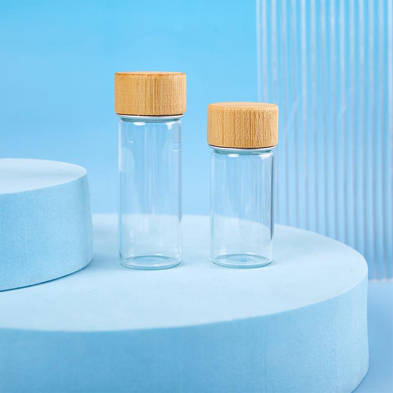 1Pc Clear Glass Bottles With Bamboo Wood Cap Empty Spice Bottles Sealed Reagent Bottle Diy Crafts Decoration Empty Small Jar
