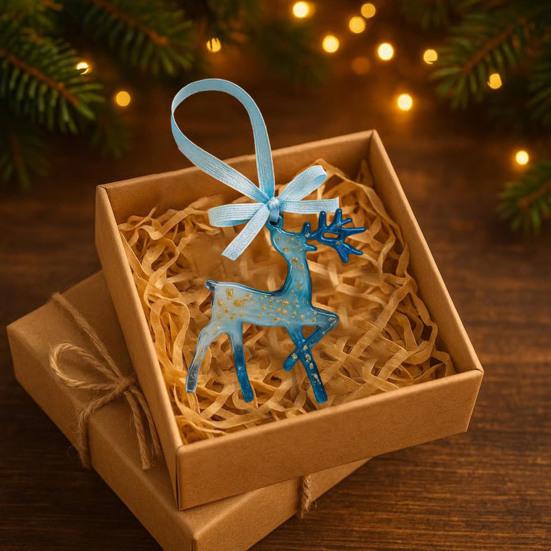 Ručně vyráběné pryskyřičné vánoční ozdoby Modré a zlaté sobí vločky Ozdoba na vánoční stromek s poutky Vintage sváteční suvenýr