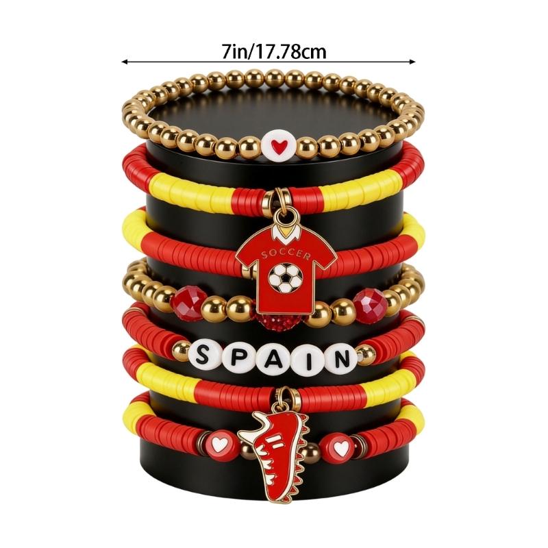 2026 Football Bracelet Set For Soccer Fan With Team Color And Football Charm Elastic Wristband