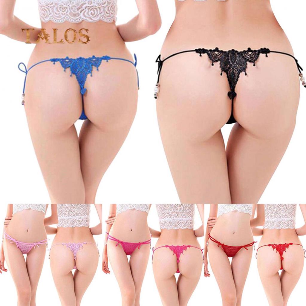 Talos Sexy Mašlička Visací Korálek Krajka Duté G-string Pohodlné Spodní prádlo Noční prádlo Dámské Tanga