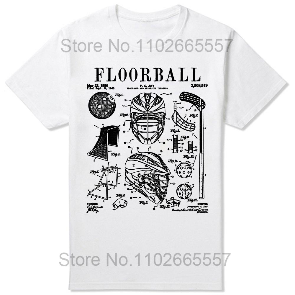 Floorball Player Stick Goalie Sport Vintage Patent Print T Shirts Summer Graphic Cotton Streetwear Short Sleeve Gifts Tshirt