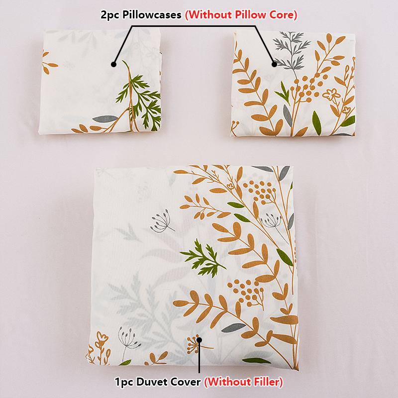 3PC Brown Leaf Duvet Cover Set 100%Polyester 1Duvet Cover 2Pillowcases No Padding Queen/King Size Minimalist Flowers Four Season