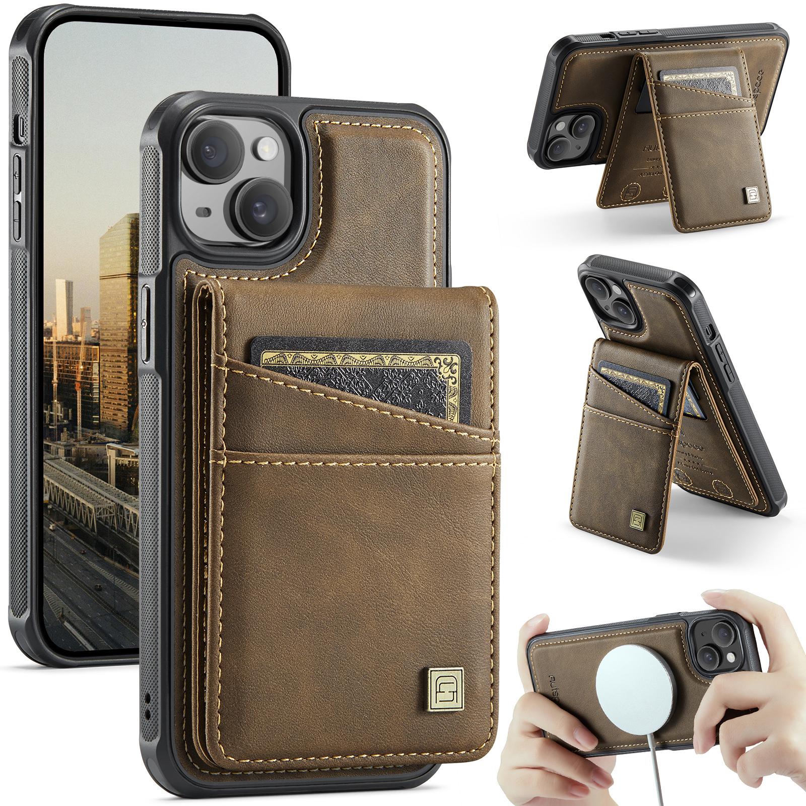 

For iPhone 13 6.1 inch Case AUTSPACE A12 Leather Phone Case with Detachable Card Bag Coffee