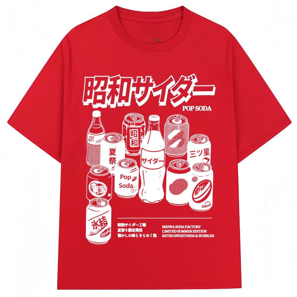 Vintage Japanese Style Soda 90s Anime T-shirts Vintage Fashion Harajuku Unisex WOMEN T Shirt Oversized Cotton O-Neck Street T-shirt S