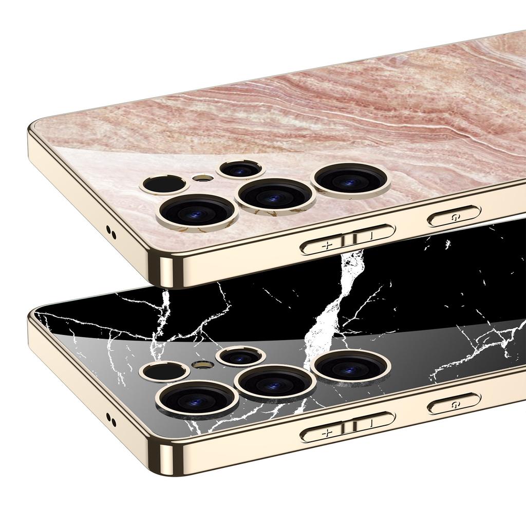 Marble Mobile Phone Case Suitable for Samsung S25 Ultra Glass Case Simple Style Men and Women Fashion Electroplated PC Hard