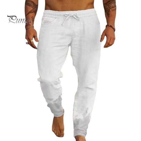 

Мужские брюки с эластичной талией на шнурке и боковыми карманами, однотонные повседневные школьные рабочие спортивные брюки для путешествий XL белый