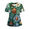 Women's Short Sleeved Christmas Printed V-neck Buttonable Side Slit Top T-shirt