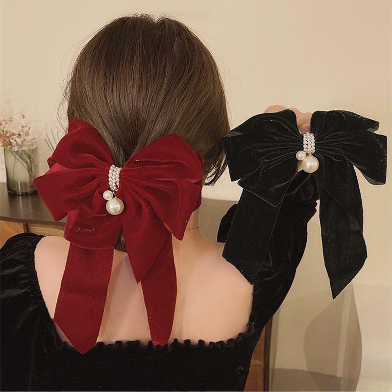 Red Bow Headdress For Ladies Sweet Hair Clip Bride Engagement Wedding Hairpin Spring Clip Fashion Hair Accessories Gifts