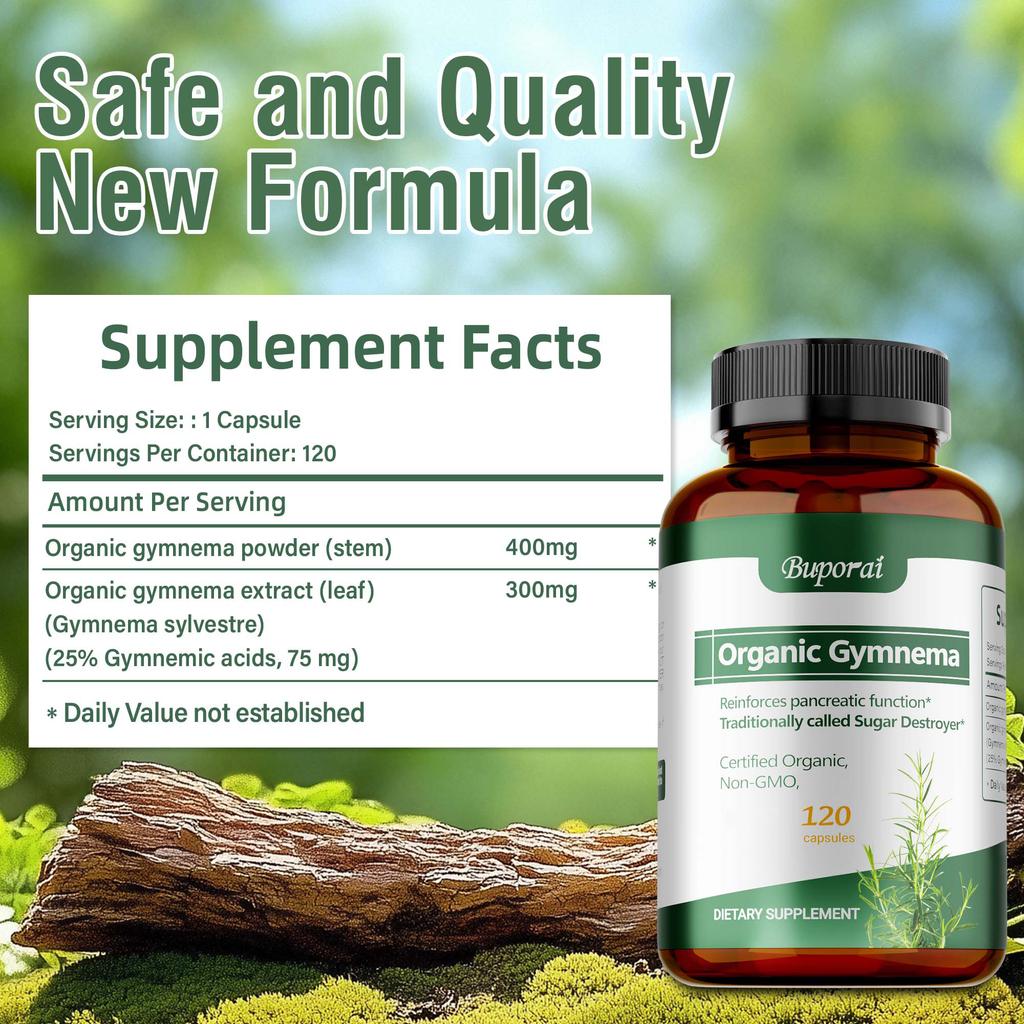 Organic Gymnema Capsules Support Balanced Health, Enhance Pancreatic Function, Are Vegan, and Suitable for Adults.