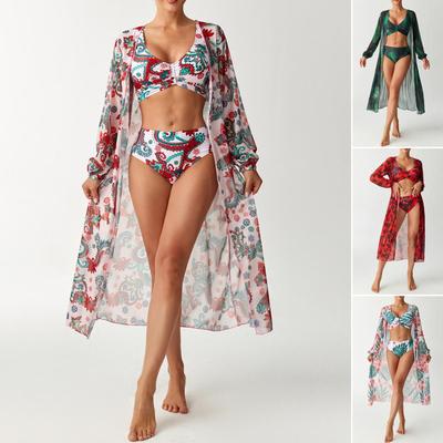 Bikini a tre pezzi a vita alta Euro-Americano Cross-Border 2026 con Copricostume Protezione Solare