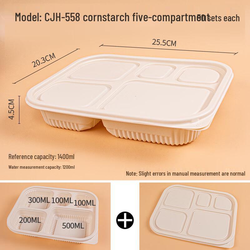 

Eco-Friendly Disposable Corn Starch Meal Prep Containers, 50-Pack