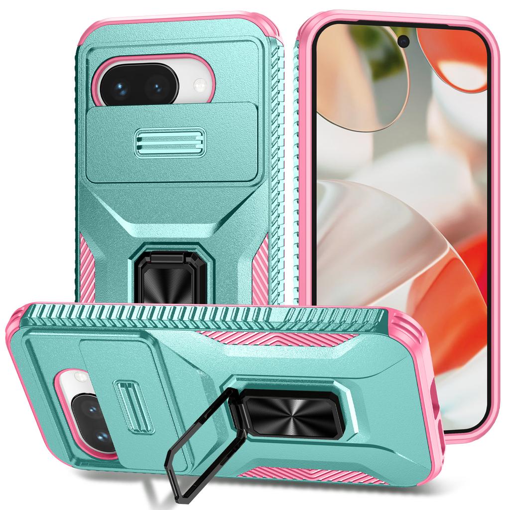 Slide Lens Protector Phone Case for Google Pixel 9A 9 Pro XL Cover Metal Ring Kickstand Car Mount Pixel 7 8 Pro Phone Shell