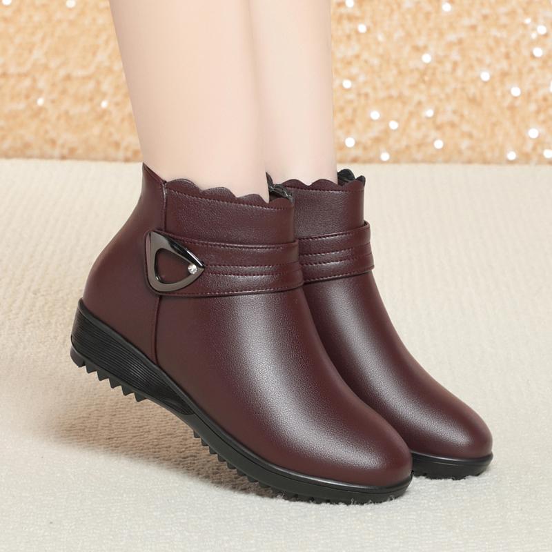 Mom's Snow Boots Γνήσιο δέρμα Επίπεδο κάτω Αντιολισθητικό Γυναικείες Κοντές Μπότες Χειμωνιάτικο μαλλί Ζεστές Γυναικείες μπότες για χιόνι