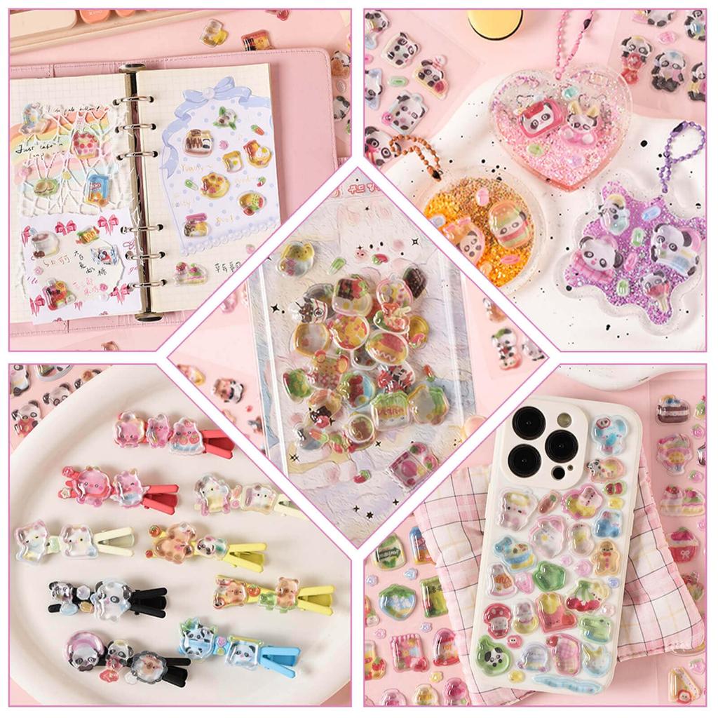 Set mit 4 3D-Dekorationsaufklebern mit Glitzer und glänzendem Kaninchen, süß und klebend für Handy-DIY und Haushaltsbuch, ein perfektes Geschenk, Designs. Telefone,