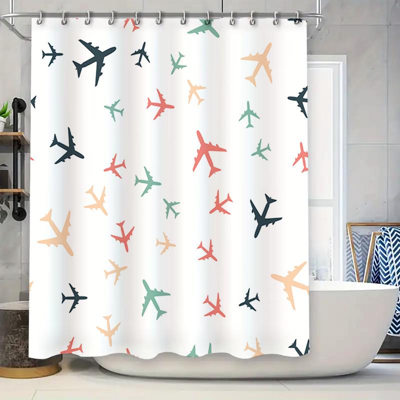 

Colorful Airplane Shower Curtain White Background with Multicolored Planes Flying Decorative Bathroom Liner for Home Decoration 90x180cm