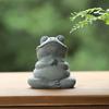 Green Sandstone Meditation Frog Ornament Sitting Frog Figurine Statue Animal Sculpture Indoor Outdoor Aquarium Water Garden Decoration