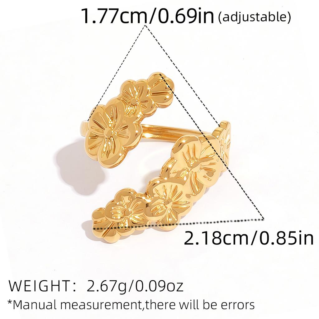 Stainless Steel Flower Rings for Women Men Vintage Five Petal Flower Opening Ring Summer Vacation Waterproof Jewelry Accessories