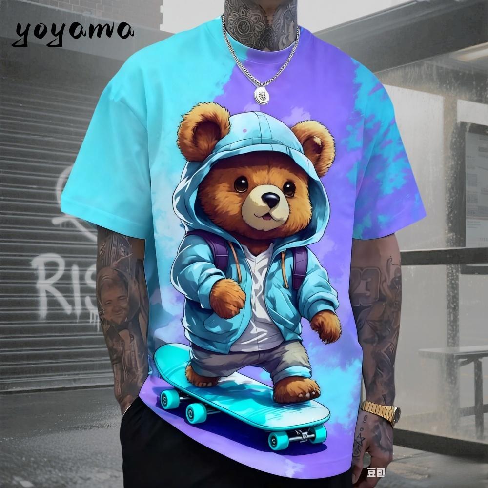 T-shirt da uomo Hip Hop con motivo Orso Stampa 3D Abbigliamento da uomo Estate Nuova Streetwear T-shirt Unisex Oversize Harajuku Abbigliamento da uomo