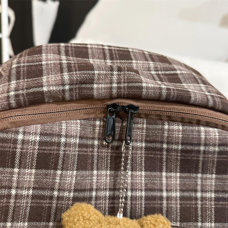 Vintage Plaid Backpack College Style Junior High School Student Schoolbag