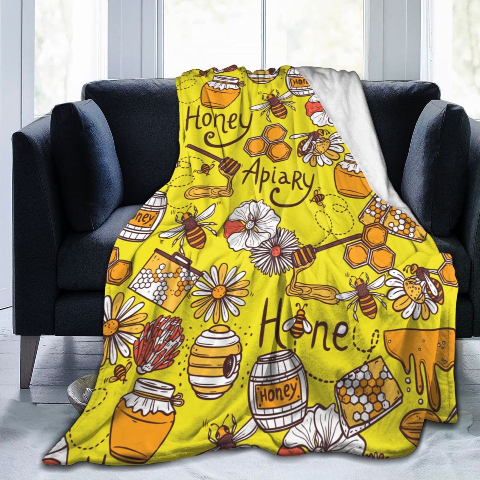 

Yellow Bee Blanket Gifts for Kids Girls, Cute Bee Throw Blanket for Bed Sofa Couch Soft Warm and Cozy Flannel Fleece Blanket 75x90cm