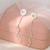 1Pair Silver Color Trend Daisy Flower Long Wire Tassel Thread Hanging Earrings For Women Piercing Earring Girl Jewelry