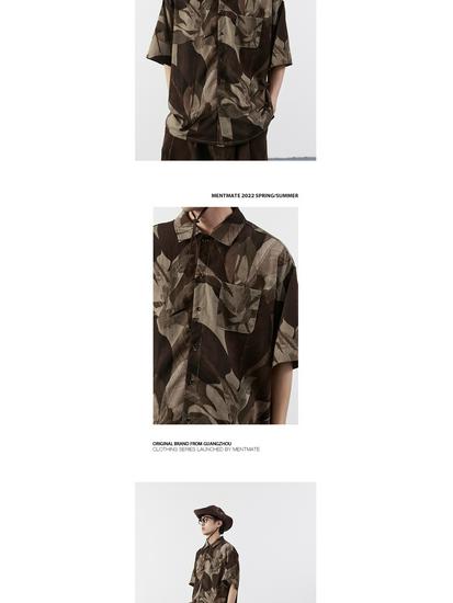 Men's Japanese Retro Short Sleeve Shirt - Thin, Classic Aesthetic with Full Print for Spring and Summer
