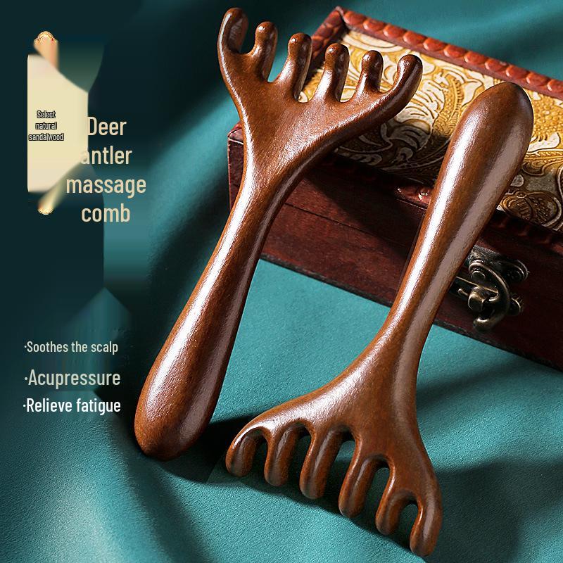 Sandalwood Antler Massager: Five-Claw Scalp Therapy Comb
