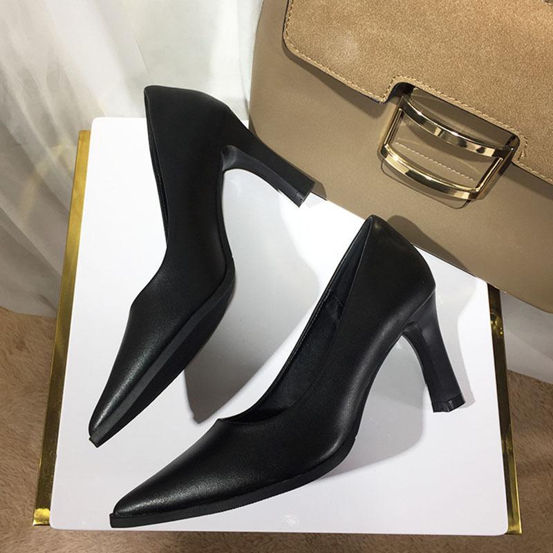 Work Shoes Women's Black Professional Temperament Long Station Soft Sole Comfortable Work Shoes Soft Leather Not Tired Feet High Heels Flight Attenda