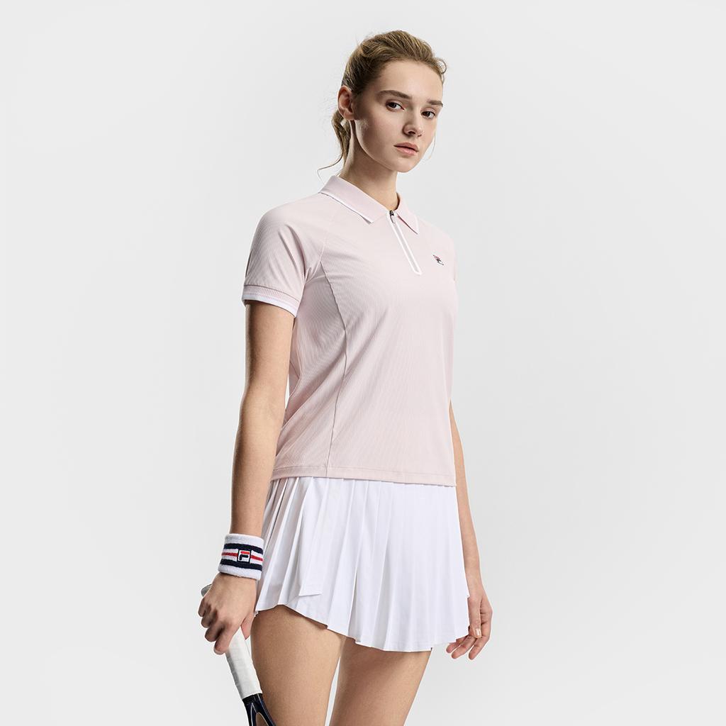 Fila Tennis Fashion Minimalist Classic Versatile Casual Sports Comfortable Short Sleeve Knitted Polo Shirt Women tops Dusty-Pink A11W613109FPK
