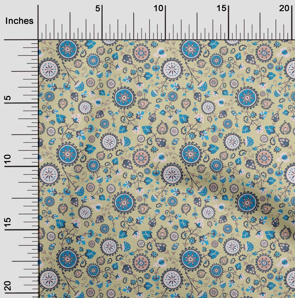oneOone Cotton Flex Dusty Green Fabric Asian Suzani  Dress Material Fabric Print Fabric By The Yard 40 Inch