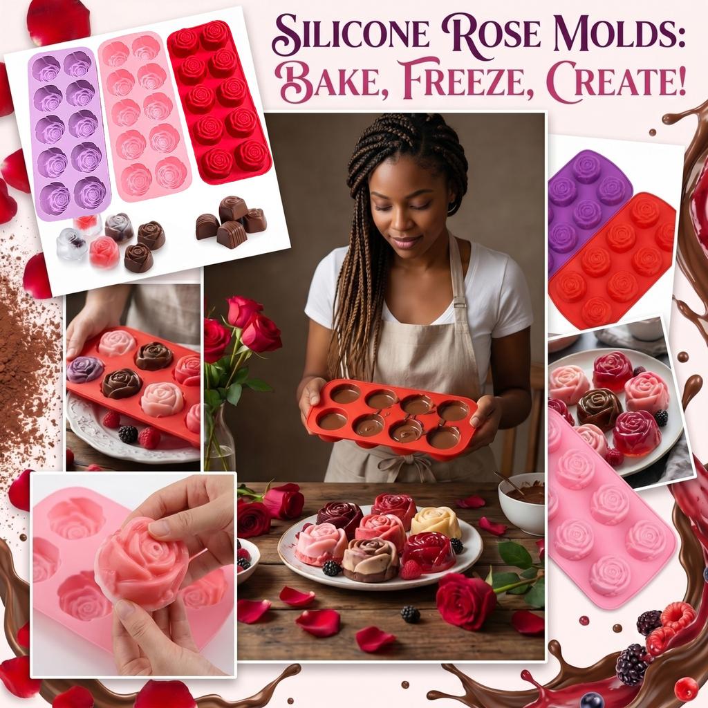 Silicone Rose Shaped Baking Mold Nonstick Muffin Pan Flexible Cake Mold Tray for Chocolate Jelly Soap Candle Making