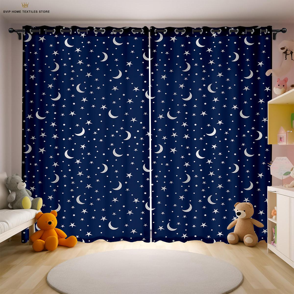 

Шторы с мультяшным принтом для украшения детской комнаты, Облака и звезды, милые, спальня, гостиная, кухня, подарок, комплект из 2 шт. W50X130H(CM)X2PCS&Rod pocket